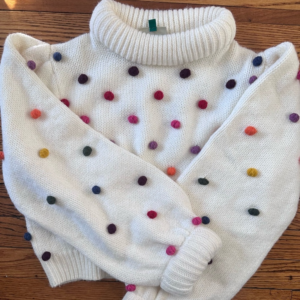 Cozy White Sweater with Colorful Dots
